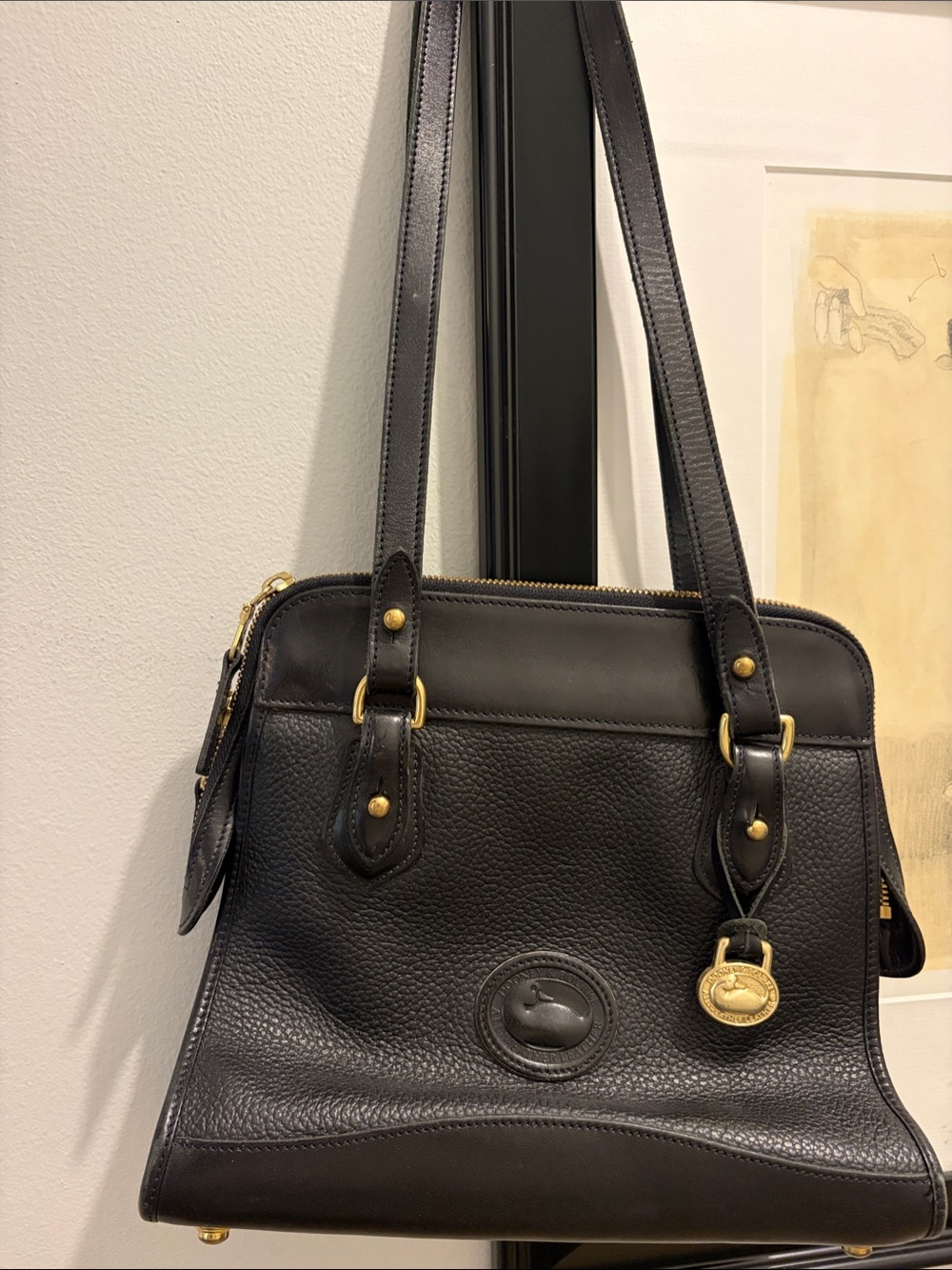 Dooney & Bourke Black Leather Shoulder Bag with Gold Hardware